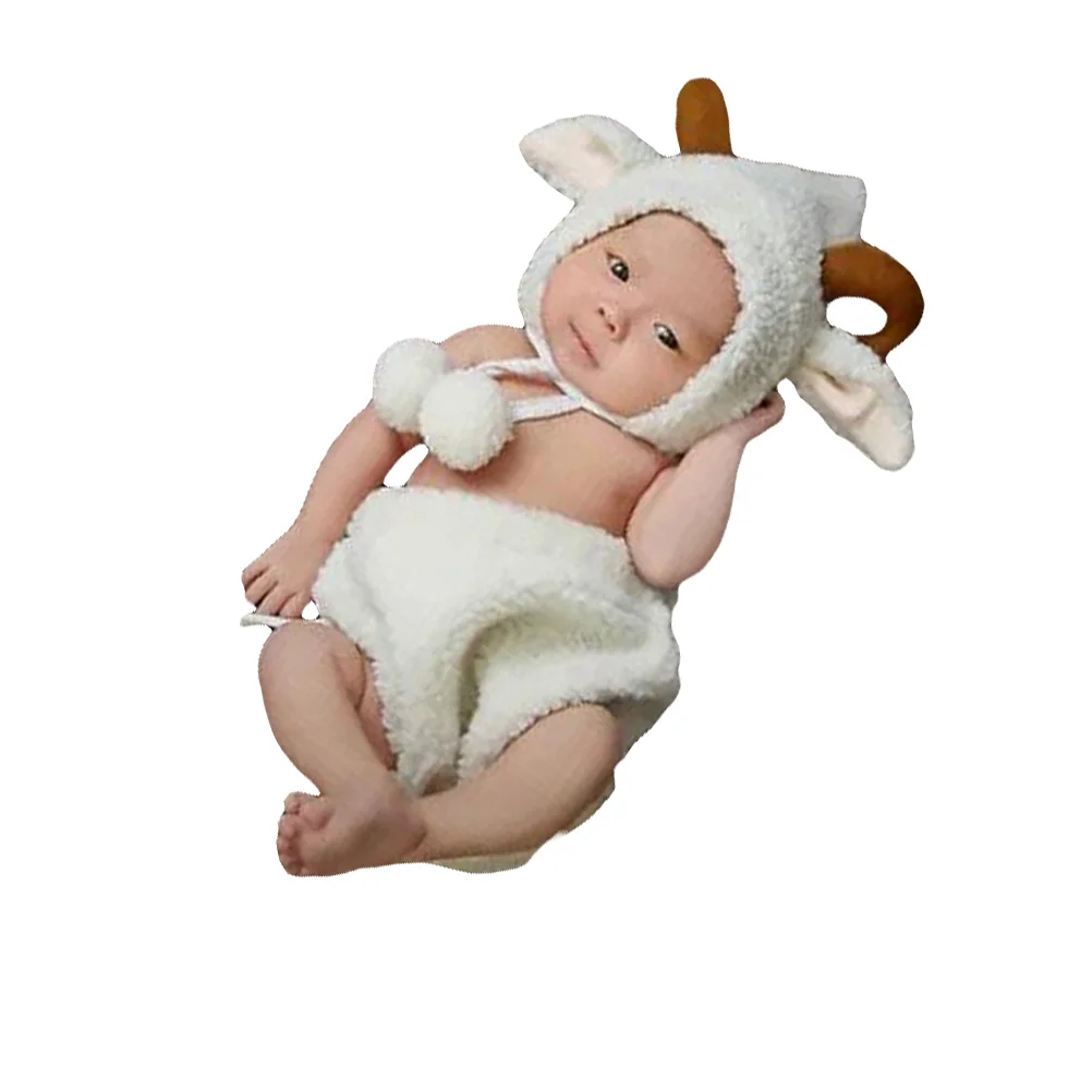 رائعتين الأغنام تصميم الطفل التصوير الملابس الوليد زي 0-6 متر الأبيض بسط الجلد ودية الزي لالتقاط الصور دش