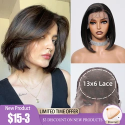 HENRY MARGU Black Bob Lace Front Wigs Brown Highlight Short Straight Daily Synthetic Wig 13*6 Lace Frontal Wig for Women Party
