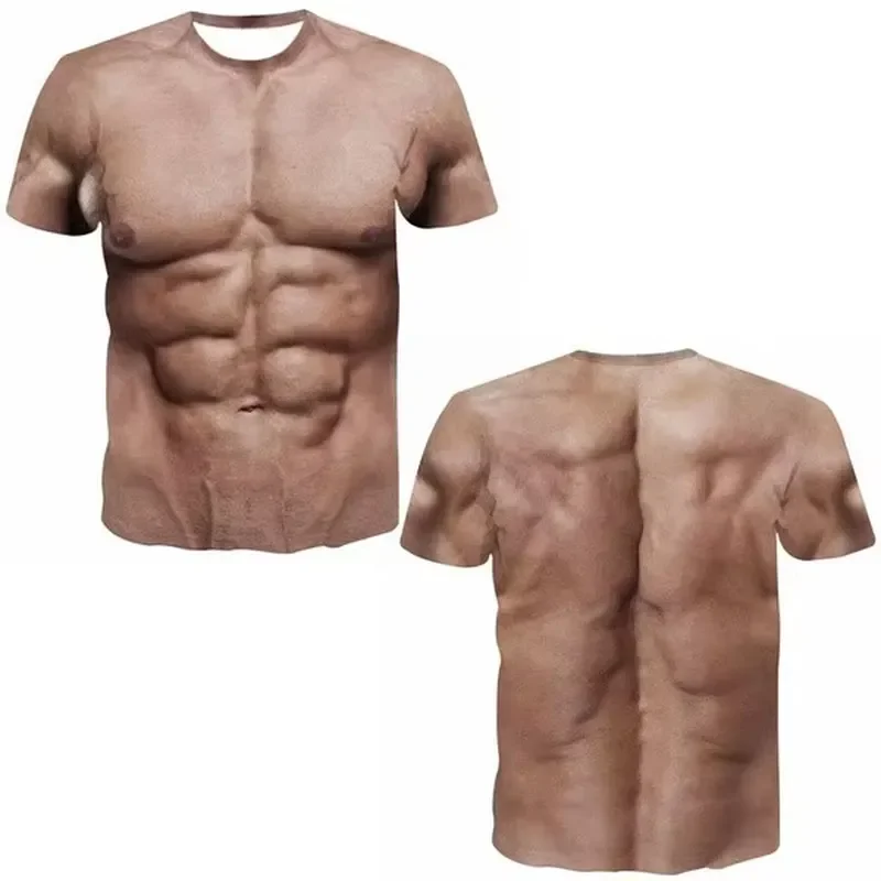 3D-Druck T-Shirt für Herren und Damen, Sport, schnelltrocknend, atmungsaktiv, lustiges Muskel-Tattoo, kurzärmelig, lässig, Y2k, Urlaub, Digitaldruck – Detail 6