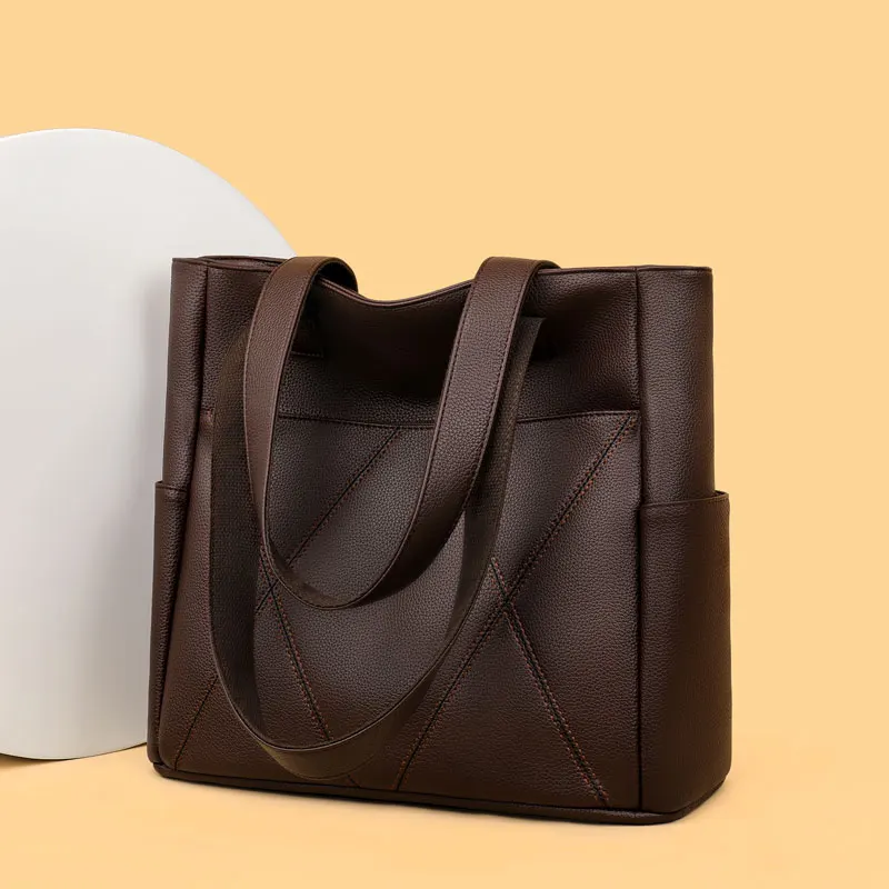 

Высококачественная женская повседневная сумка-тоут из мягкой кожи, однотонные сумки-шоппер, большая вместительная сумка на одно плечо с внешним карманом