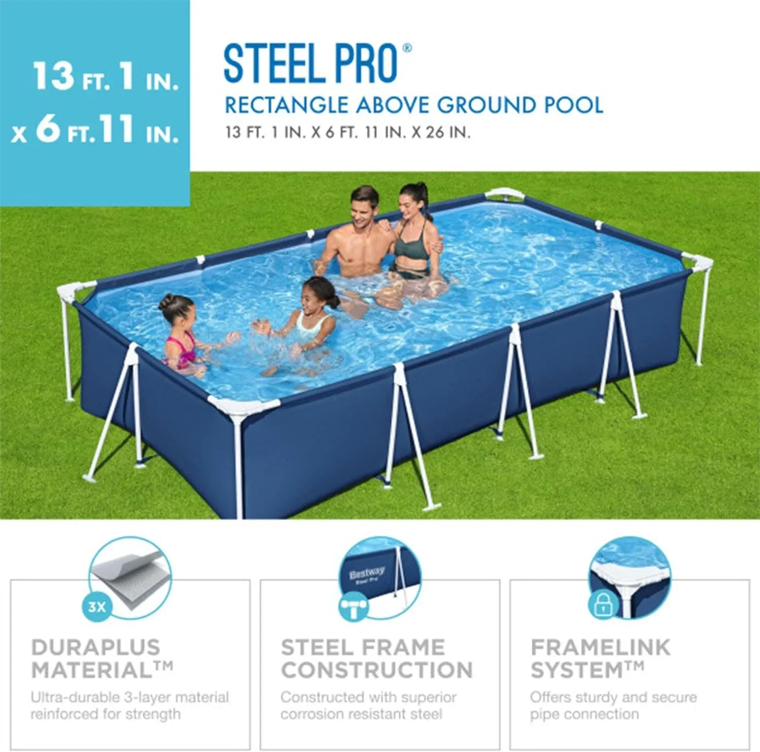 Steel Pro Rectangular Above Ground Outdoor Pool Steel Framed Vinyl Swimming Pool with 1,506 Gallon Water Capacity