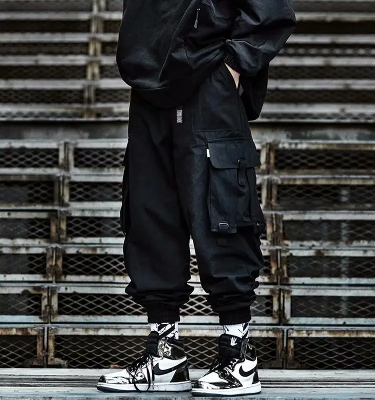 

Функциональные брюки-карго с большими карманами, мужские свободные брюки в стиле Харадзюку в стиле хип-хоп, модные эластичные повседневные брюки до щиколотки, современная уличная одежда