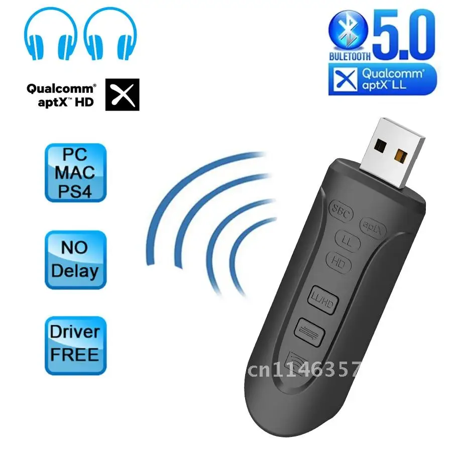 

Bluetooth 5.0 Audio Transmitter USB Dongle AptX HD/LL Low Latency BT 5.0 3.5mm AUX Jack RCA Wireless Adapter & Mic for TV PC PS4