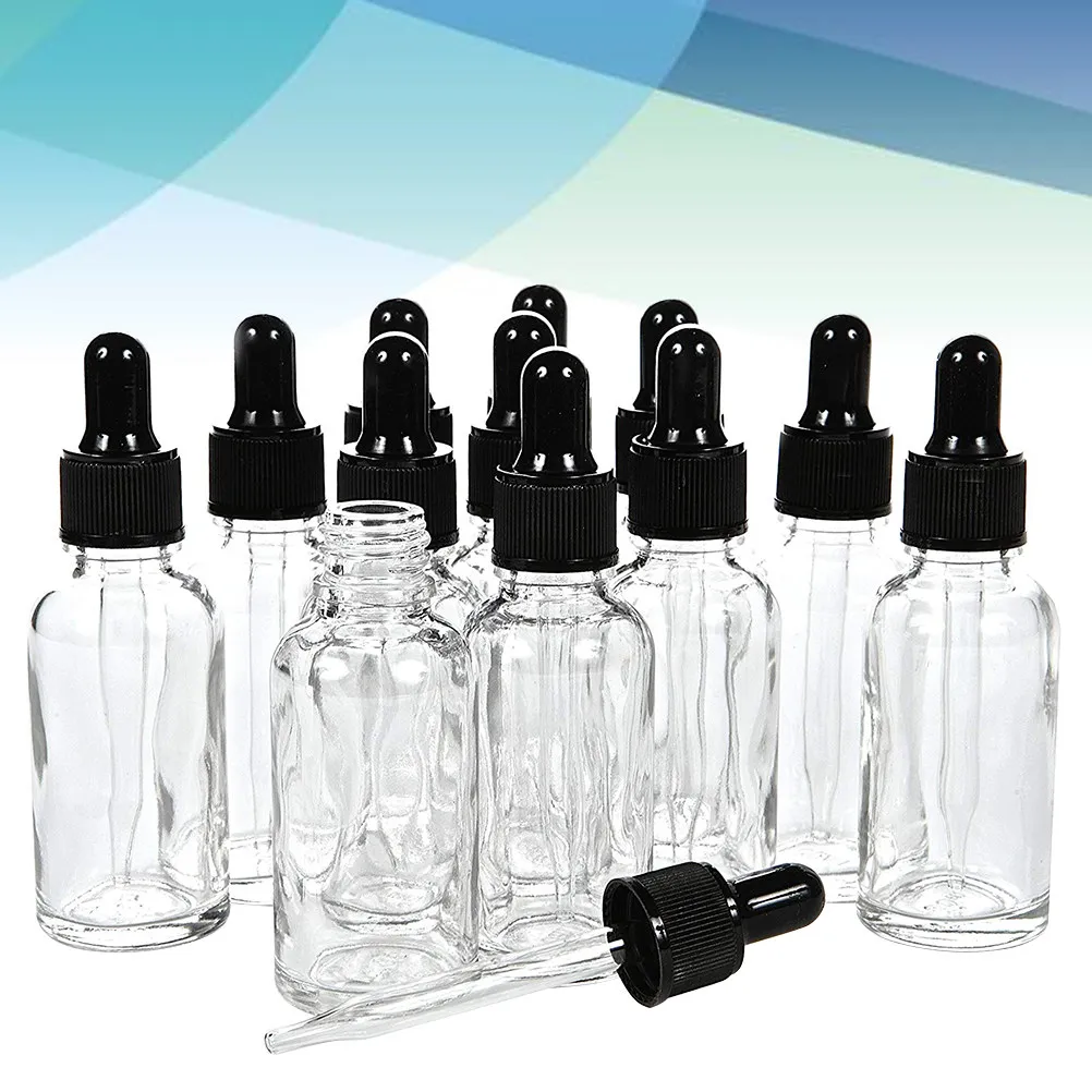 12Pcs Premium Glass Essential Oil Bottles Dropper Bottles Transparent Silicone Head Refillable for Essential Oils Tinctures
