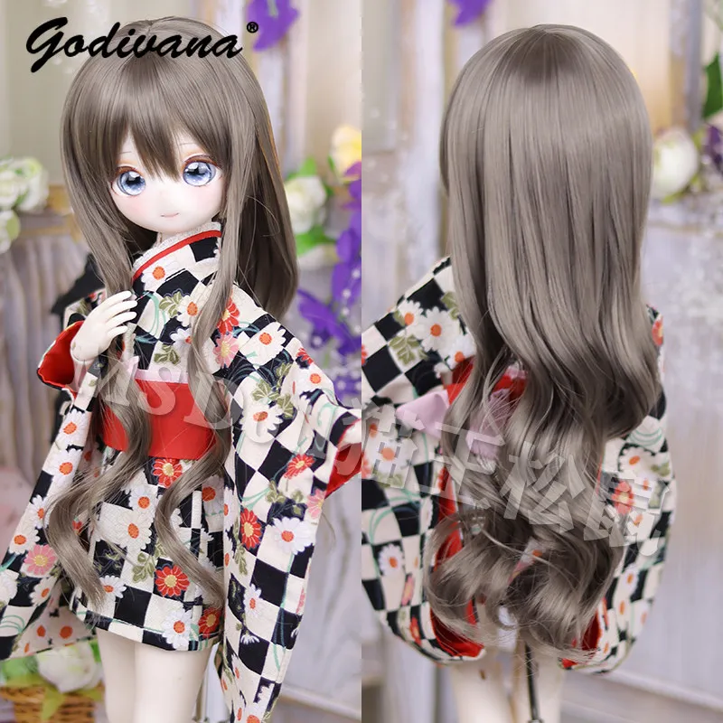 1/4 BJD Doll Hime Cut Wig Long Wavy Curly Hair with Wispy Bangs High Temperature Fiber Doll Hair for 1/4 BJD Doll Accessories