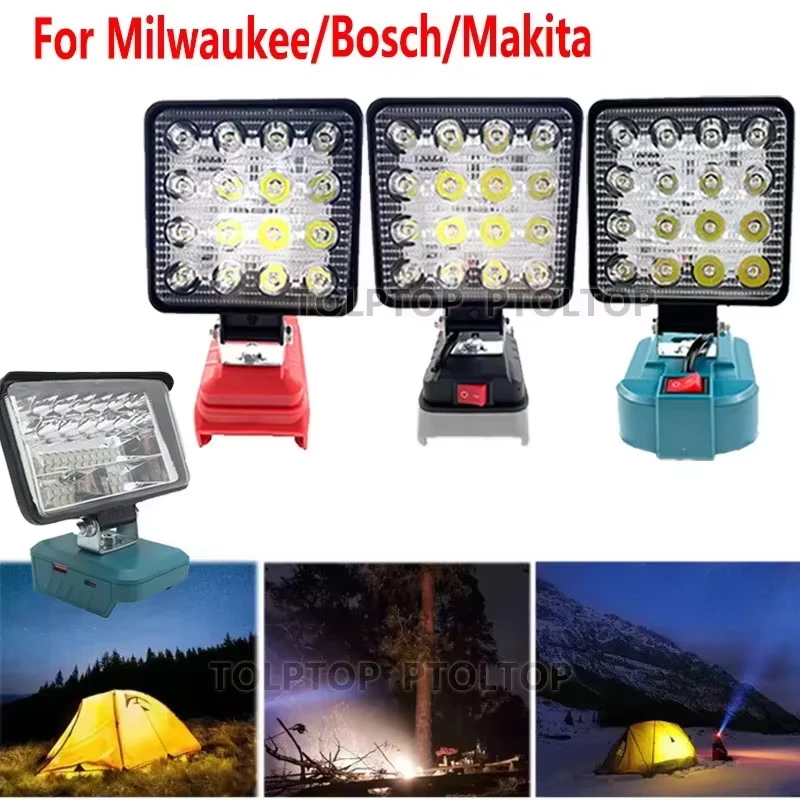 Tragbare LED-Taschenlampe im Freien Flutlichter für Makita/Dewalt/Milwaukee/Bosch 18V Li-Ionen-Batterie Arbeits licht Camping Beleuchtung