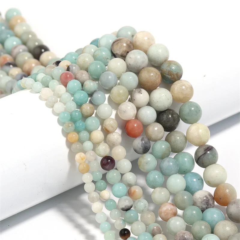 Natura Stone Smooth Mixed Amazonite Round Beads for Jewelry Making Diy Bracelet Necklace Accessories 15\