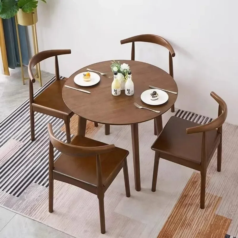 Solid wood round table Nordic modern minimalist solid wood round table dining balcony to discuss table combination small apartme