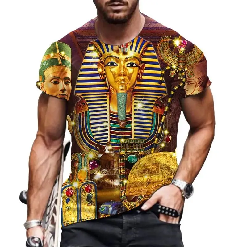 Summer Men\'s Harajuku Vintage Egyptian Elements Printed 3d Printed T-Shirt Fashion Breathable Plus Size O Neck Short Sleeve