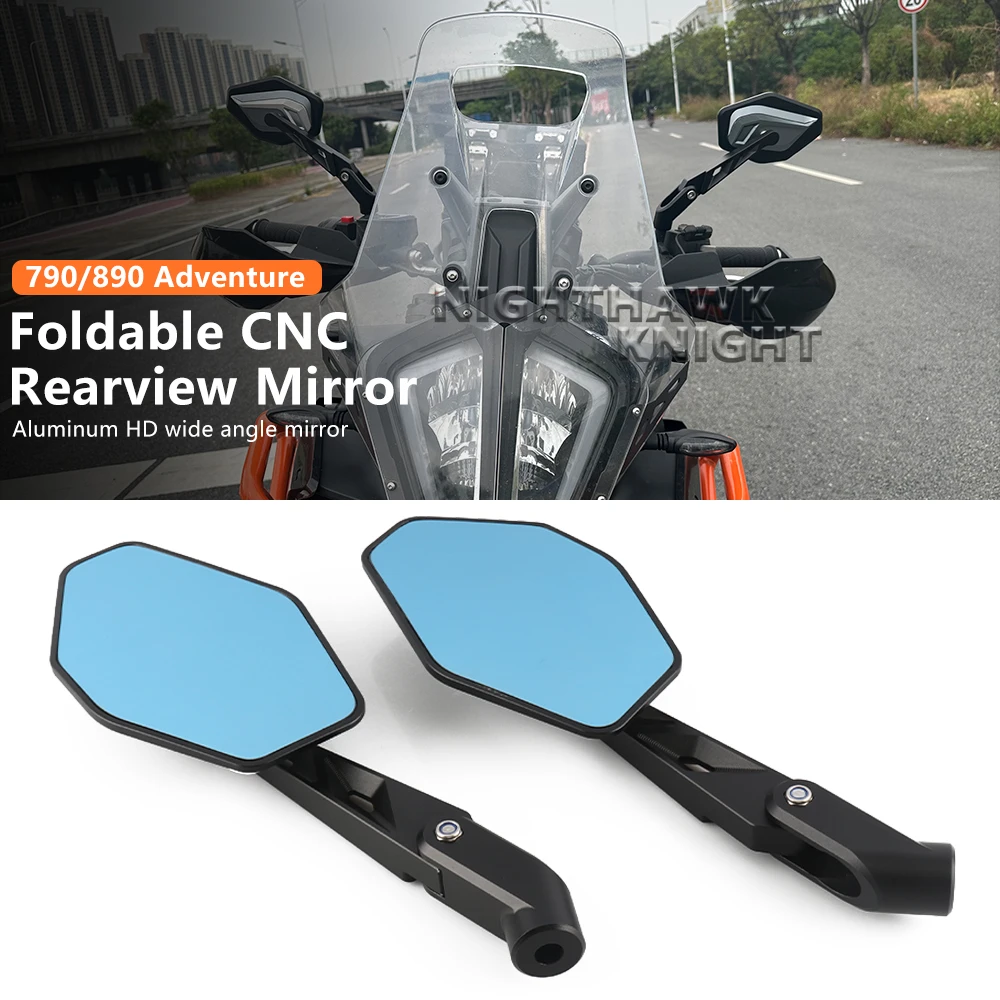 Per 390 790 890 ADV Adventure R Accessori Moto Specchietto retrovisore pieghevole Specchio laterale regolabile in alluminio CNC Specchio grande