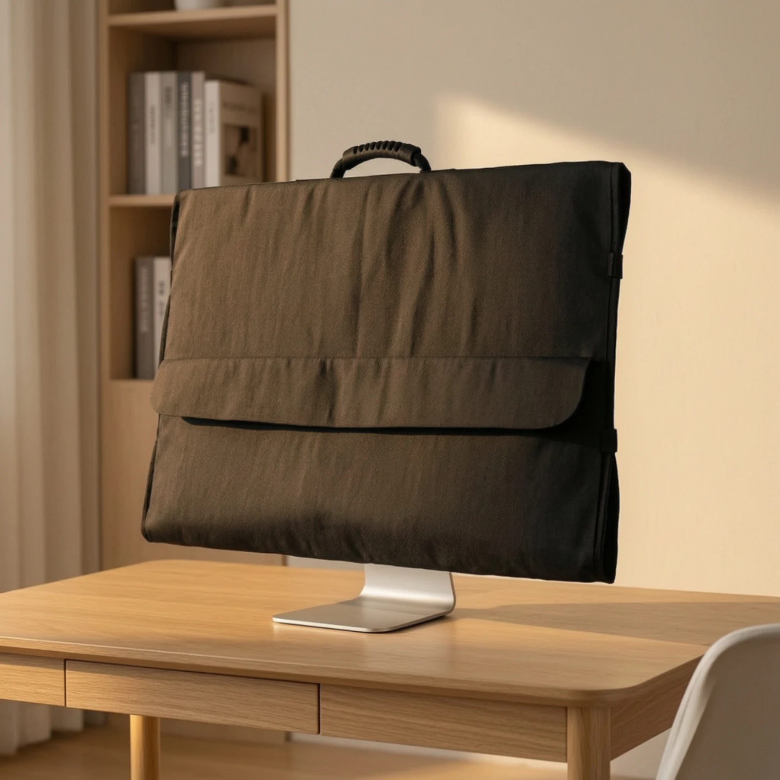 Computer Monitor Dust Cover Guard Computer Cover with Rear Pocket Structured Matte for Home Office, Studio