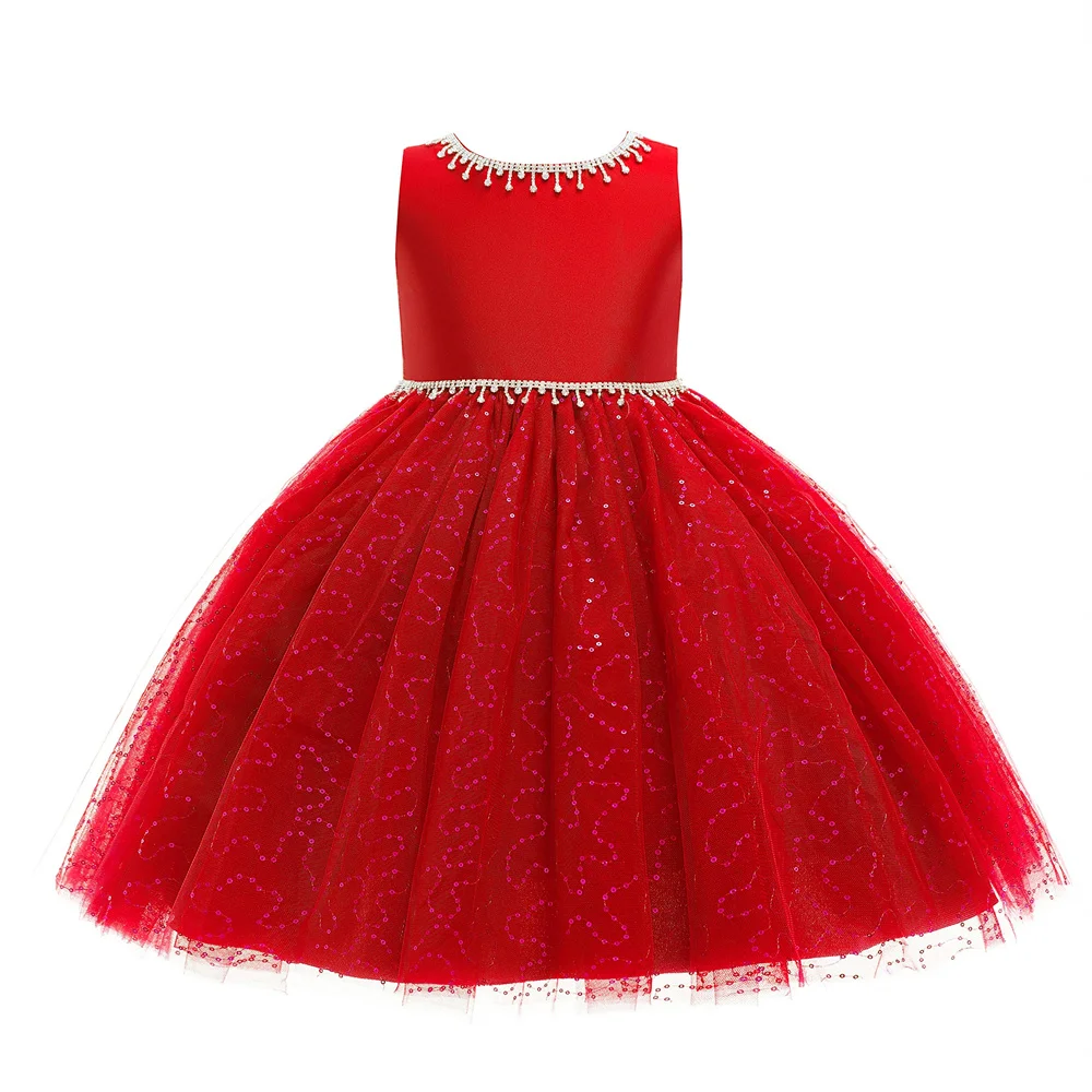 Princess o-collo a-line Tulle Flower Girls Dress Sparkly strass paillettes senza maniche skinny lunghezza al ginocchio primo abito da ballo Communio