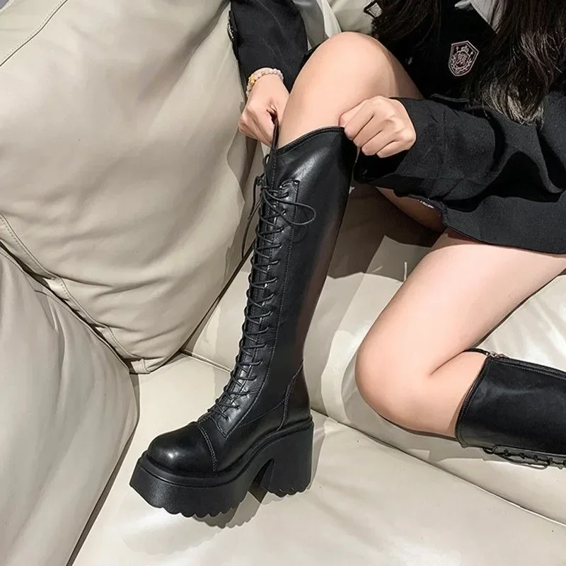 Mid Calf Boots Women Winter Boots Woman Ankle Boots Soft Lace-up Ladies Chelsea Zipper Botas Mujer Platform Heel Ladies Shoes