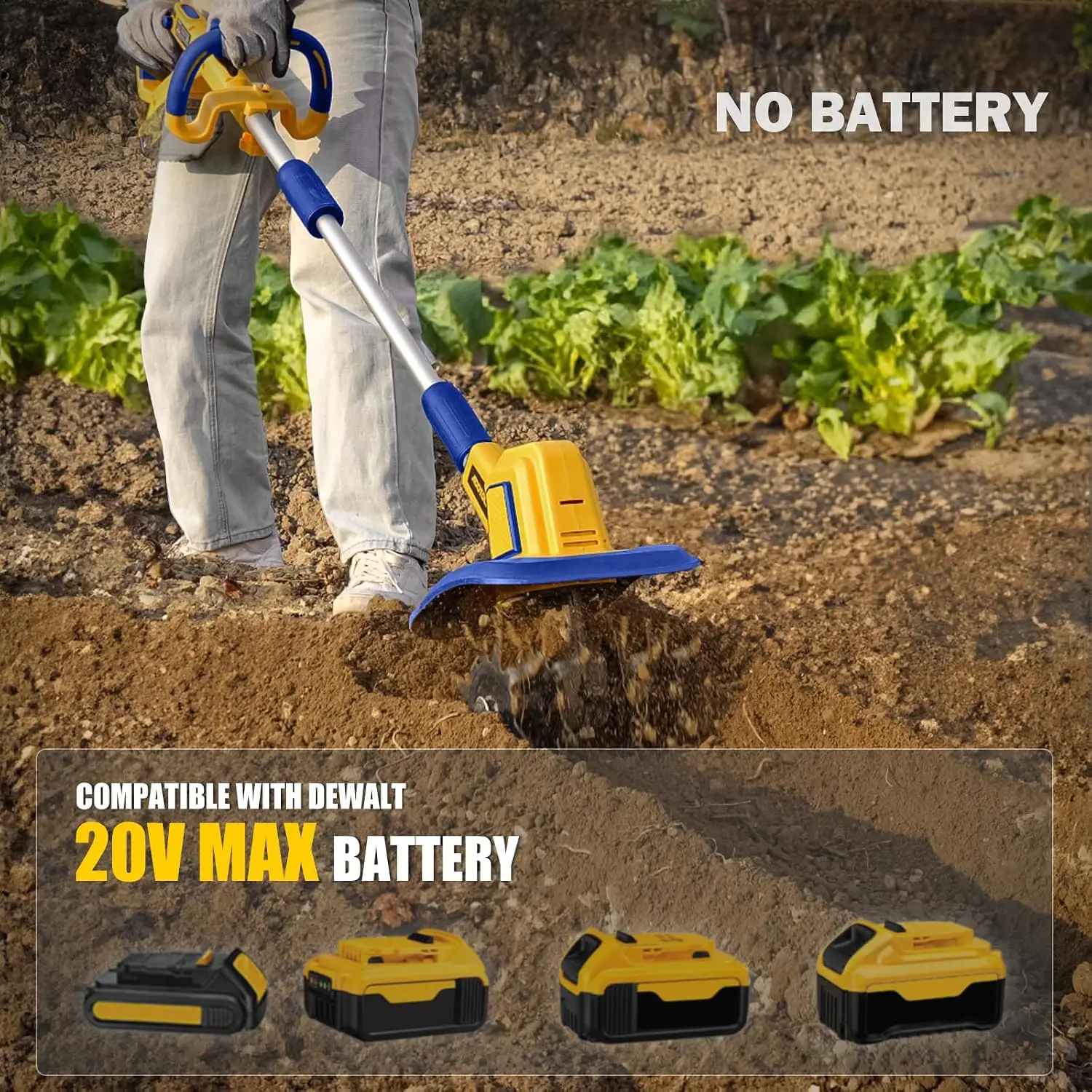 Battery-Powered Garden Tiller Cultivator, 20V Battery Compatible (Tool Only), 360 RPM Cordless Soil Cultivator, 9-Inch Tilling Width and 7-Inch Tilling Depth for Gardening