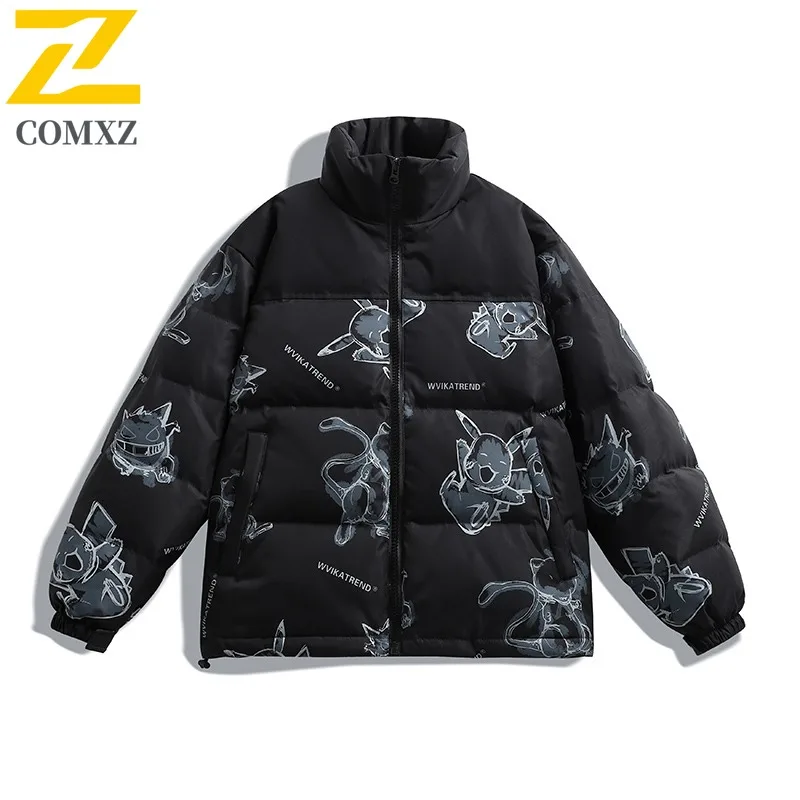 

COMXZ Мужская куртка-пуховик с модным принтом, лыжная уличная ветрозащитная теплая дорожная куртка на хлопковой подкладке, повседневные зимние куртки для хлеба 2025
