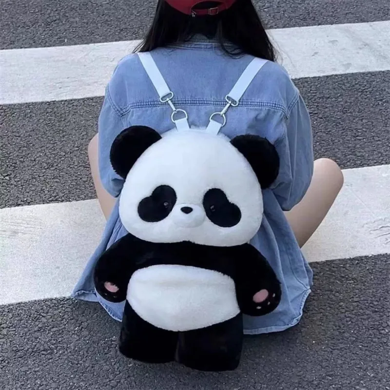 Cartoon Cute Panda Shape Backpack Nylon Plush Material 2 Sizes Available Removable Shoulder Strap Bag Fashion Women\'s Makeup Bag