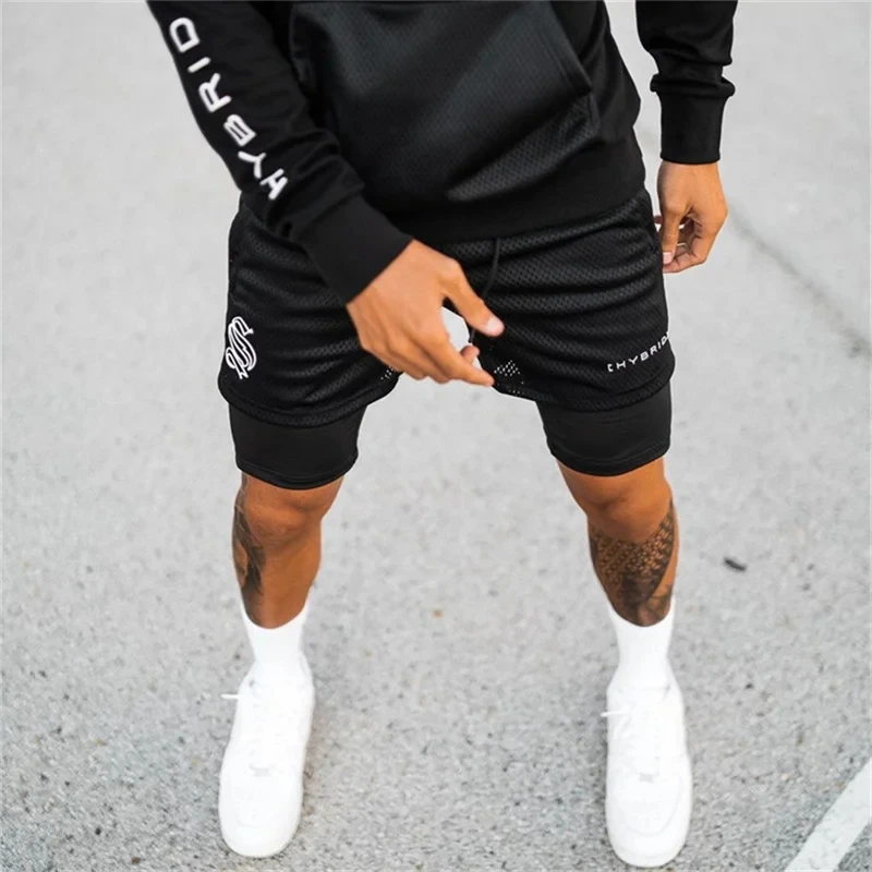 2024 summer mesh Sports Shorts Men Double-deck Jogging Running Shorts Men 2 IN 1 Mens GYM Shorts Fitness Workout Short Pants Man