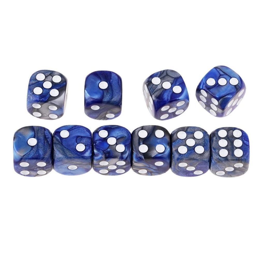 

10Pcs 16mm Round Edge Dice Opaque Six Sided Blue Dice with White Pips for Dice Games & Math Games