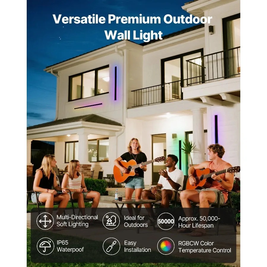 

Наружные настенные светильники, 2 шт., современные наружные настенные светильники RGB длиной 39,4 дюйма, 2700–6000 К, водонепроницаемость IP65