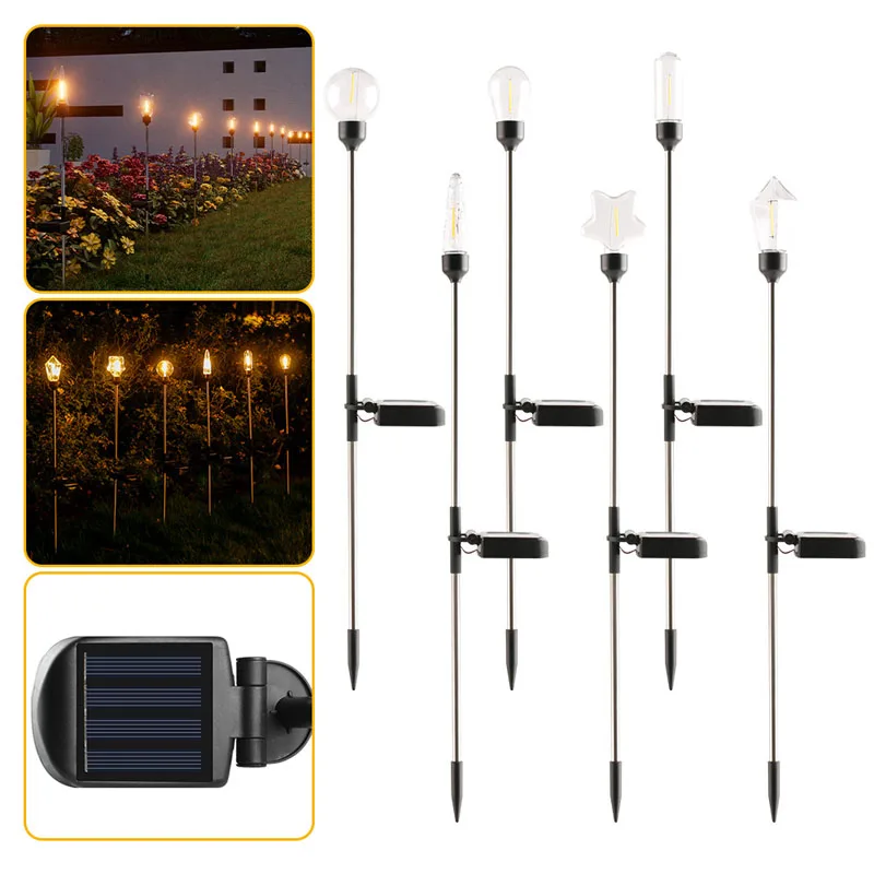 

2 шт. солнечный светильник для улицы, водонепроницаемый с лампой накаливания 3000 К, ландшафтное освещение для двора, подъездной дороги, сада, дорожки