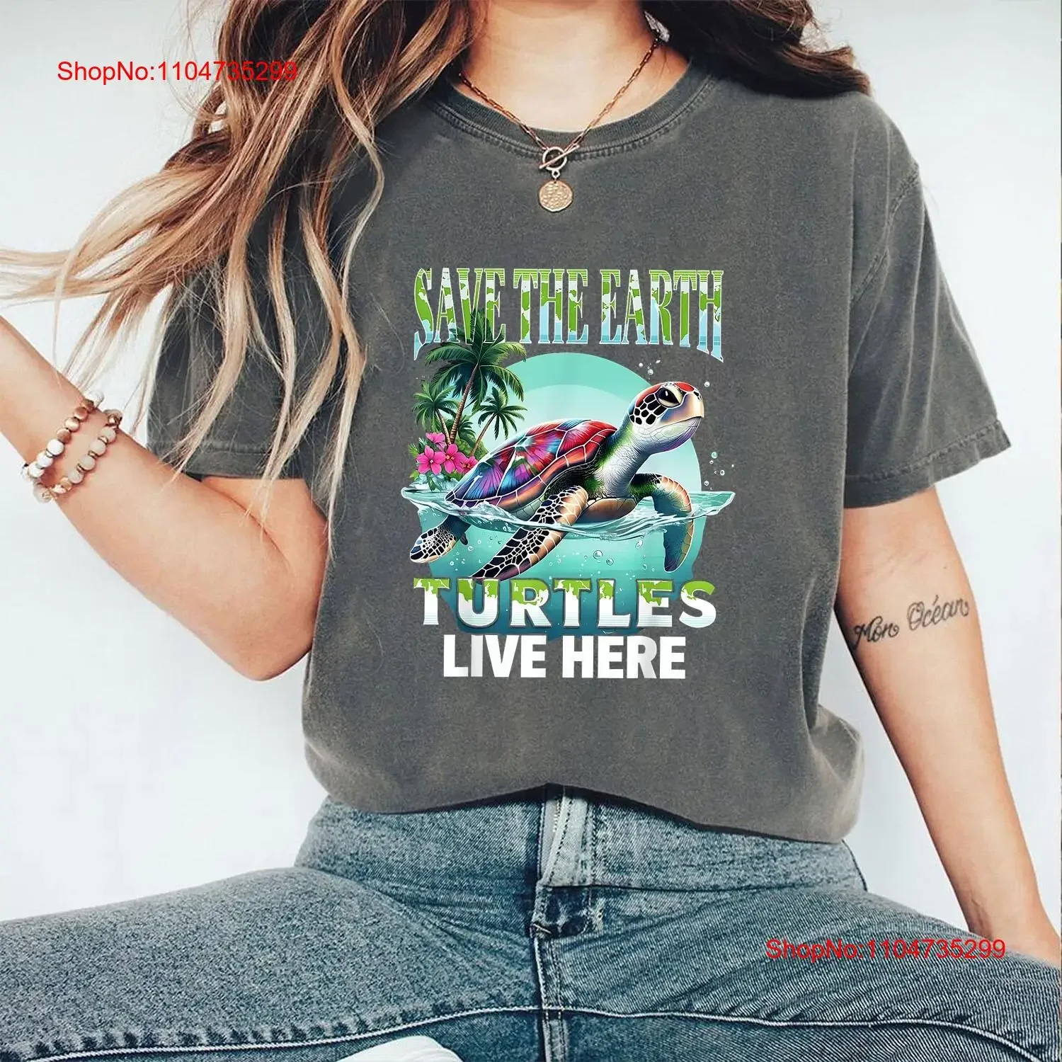 Save The Planet Sea Turtle Oceans Earth Day 2025 Ambiento Camiseta vintage Lavado homme Ropa de diseñador estirada transpirable