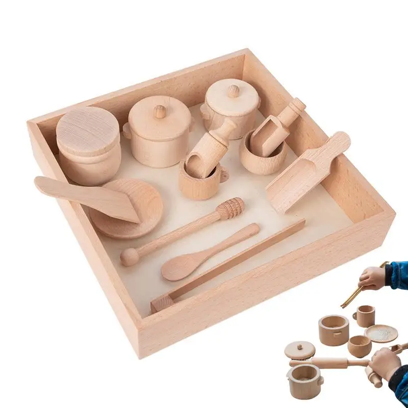 Kleinkind Küche Werkzeuge Holz Löffel Zange Werkzeug Set Vorschule Lernen Holz Pädagogisches Spielzeug Sensorischen Bin Pretend Spielen Für Kinder