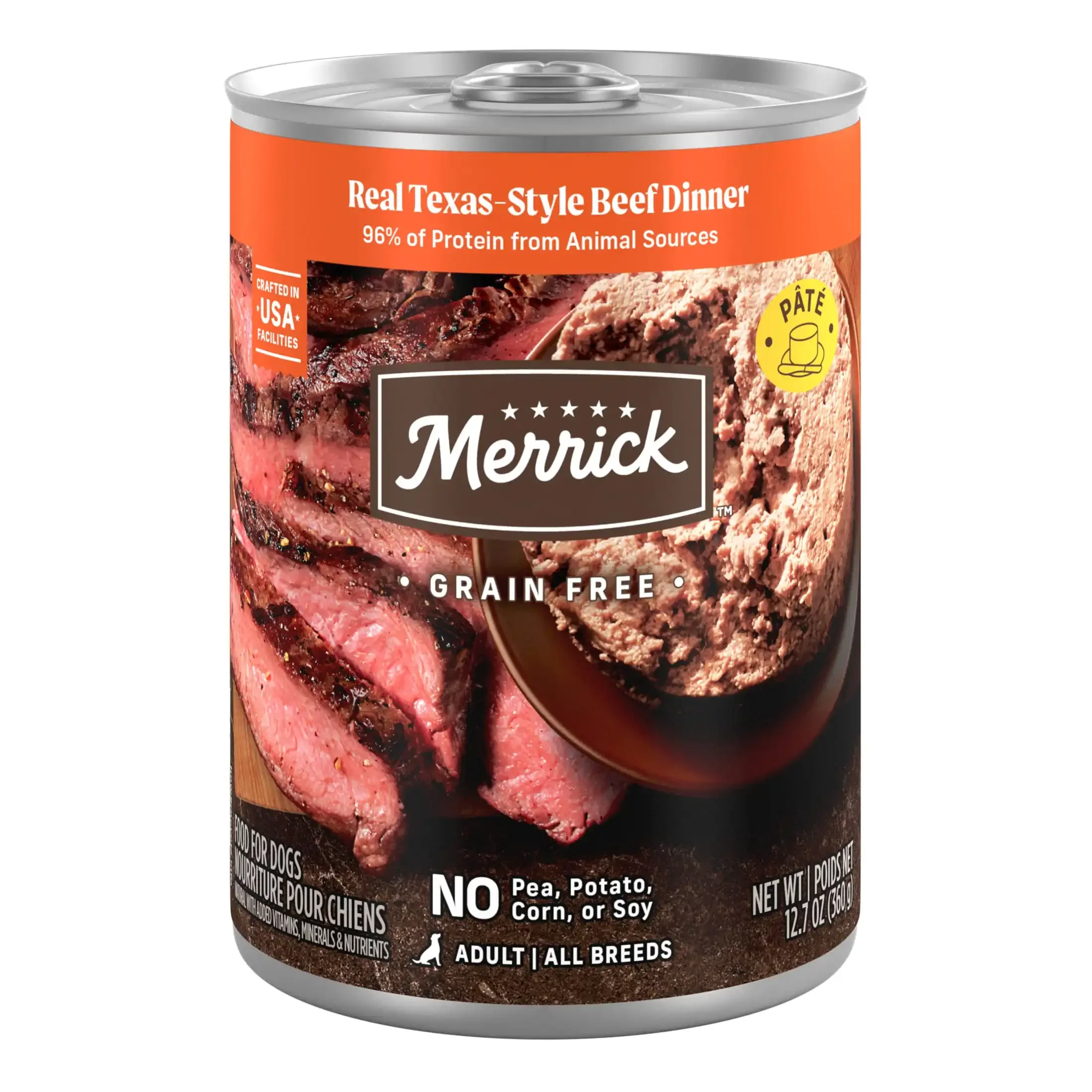 Grain Free Wet Dog Food for Adult Dogs Real Texas Beef Recipe 12.7 oz Can 12 Pack