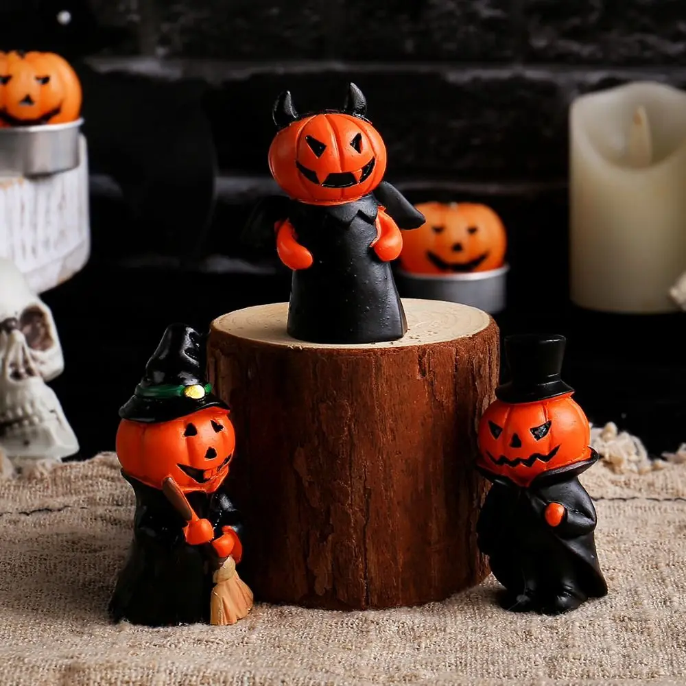 

3Pcs/Set Resin Pumpkin Wizard Statue Durable Ghost Festival Mini Devil Pumpkin Figurine Craft Spooky Halloween Ornament