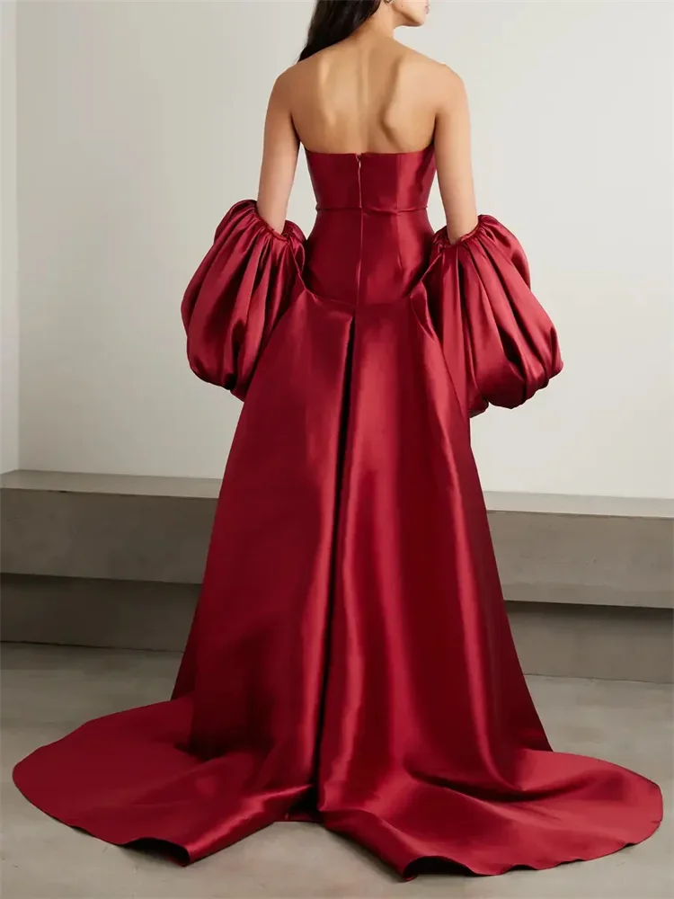 Pink Satin Evening Detachable Train With Puff Sleeves Morden Wedding Removable Skirt Prom Cape Overskirt Customized Burgundy