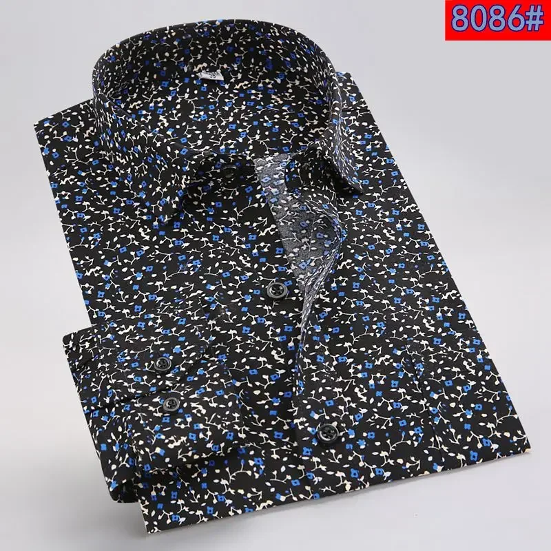 Men's Floral Print Long Sleeve Shirt Loose Plus Size Business Casual Camicia Formal Wear Male Korean Clothes Men's Social Shirts