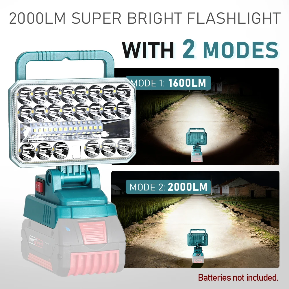 

Светодиодный фонарь 2000LM 18W для аккумулятора Bosch 18V, рабочий фонарь с USB-портом для кемпинга и экстренных ситуаций (аккумулятор в комплект не входит)
