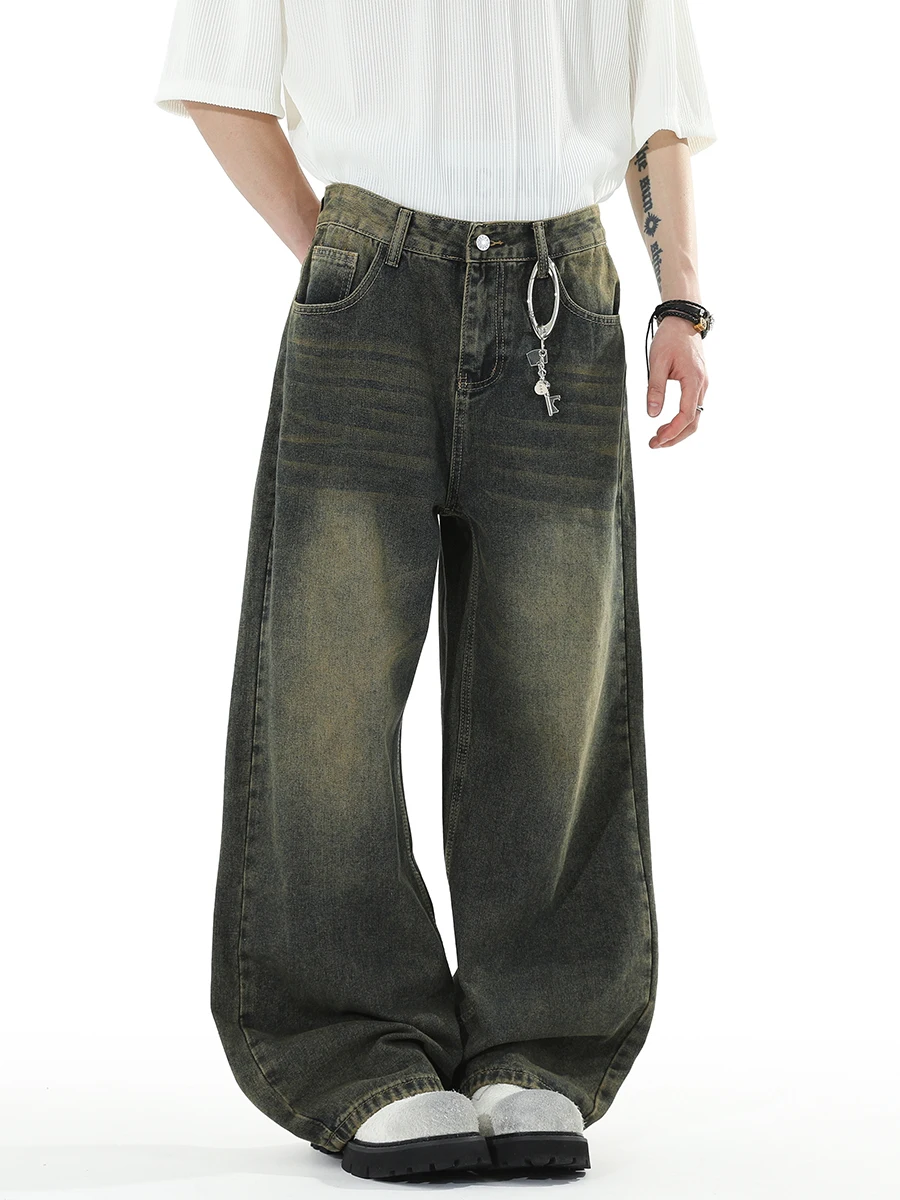 BLRY American Sle Cleanfit فضفاض واسع الساق الجينز الرجال الرجعية العصرية خمر جينز غير رسمي الشباب ular السراويل الطويلة