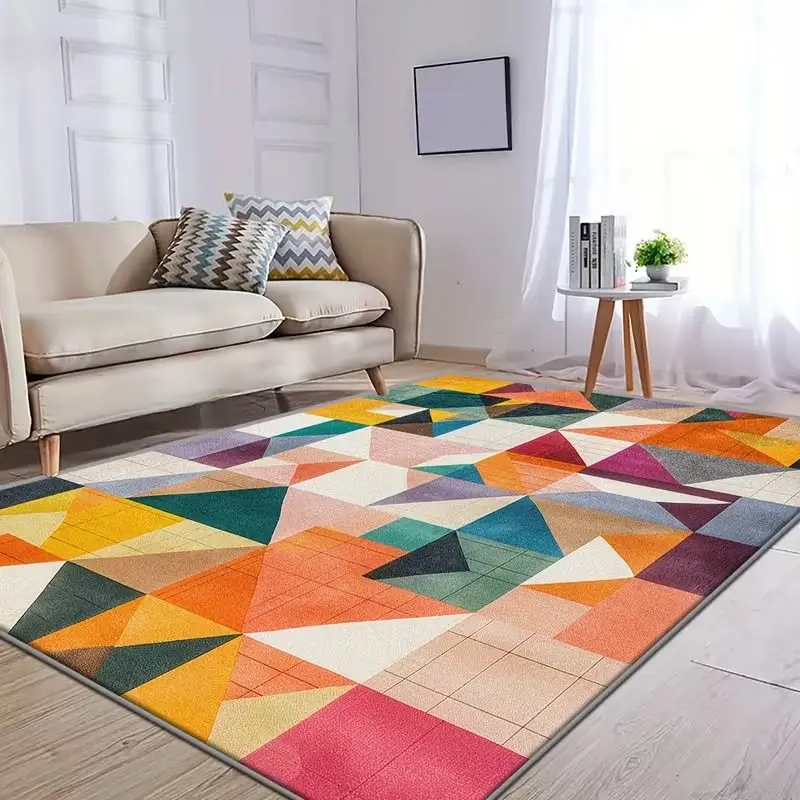 VIKAMA Nordic Abstract Geometric Carpet, Non-Slip and Easy-to-Clean Living Room Rug, Indoor Area Mat, Home Decor