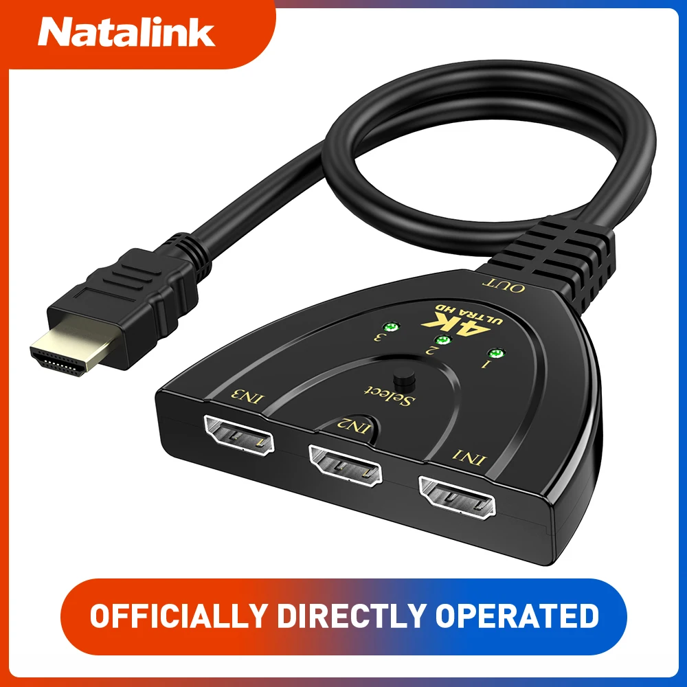 

Natalink HDMI Switcher 4K 3 in 1 Out Splitter 60Hz HDR for Dolby Atmos/DTS-HD, HDCP 2.2 Compatible with PS5/Xbox/PC DVD Player