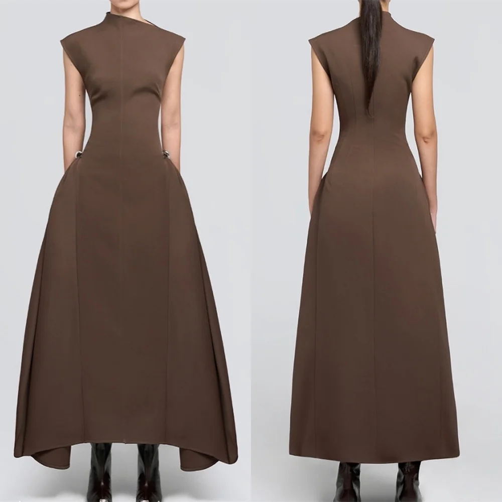 ที่กําหนดเองอารมณ์ Jersey ชุดราตรีคุณภาพสูงลูกเรือคอหมวกแขนกุดซิปด้านหลัง Bespoke โอกาส Gowns