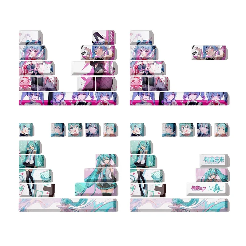In Stock Kawaii Original Height Hatsune Miku Keycap Anime Figure Pbt Material Keyboard Accessories Addition Key Wear Resistant