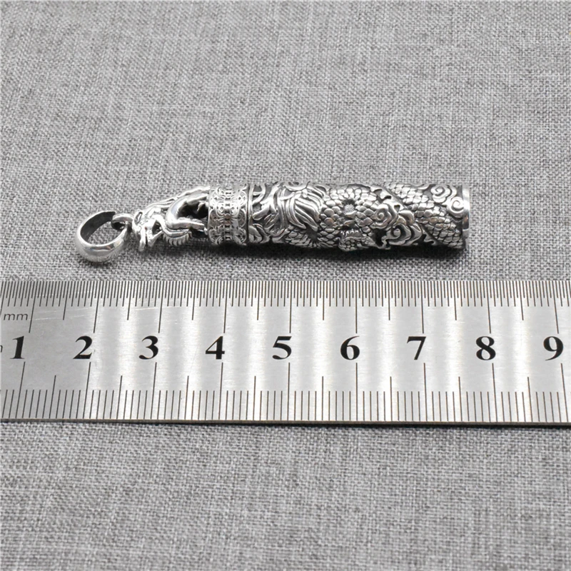 1 Piece Engraved Dragon Locket Box Pendant in 925 Sterling Silver with Cloud Design for Buddhist Necklace Making