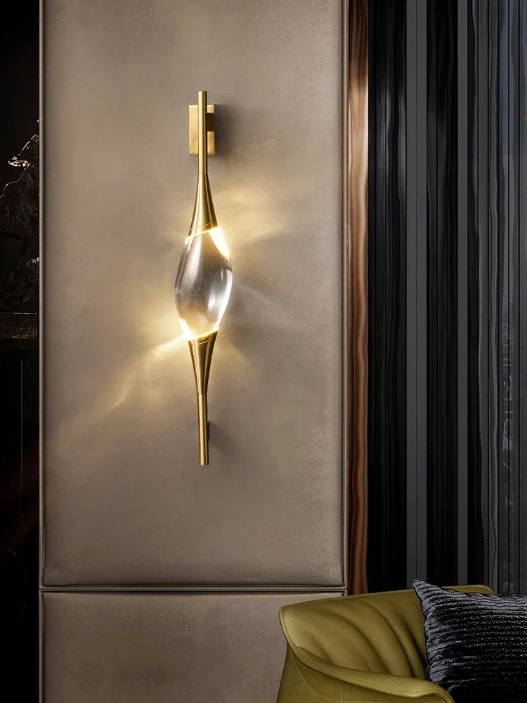 Modern Copper Crystal Wall Lamp Designer Simple Creative Decoration Living Room Dining Room Study Bedroom Bedside Lamp