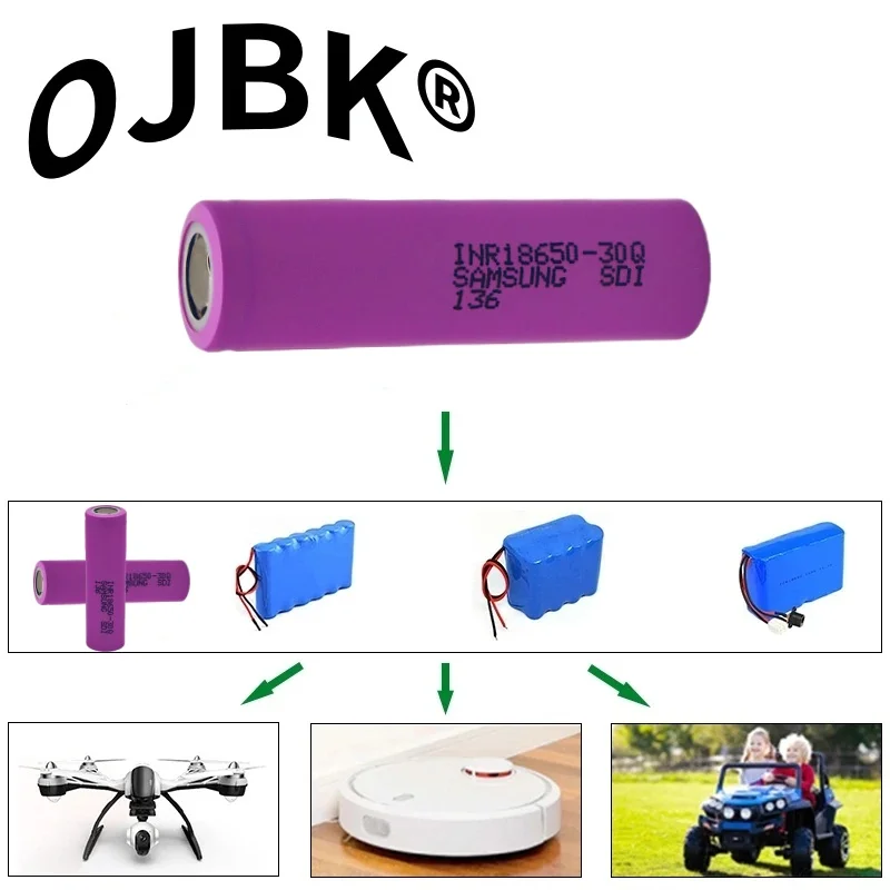 Batería recargable con cargador USB, 3,7 V, 3000mAh, 18650, 30Q, adecuada para nuestro 18650 juguetes, herramientas, baterías de linterna, Etc.