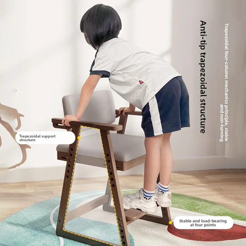 Solid wood children's learning chair, liftable adjustable seat, growth chair