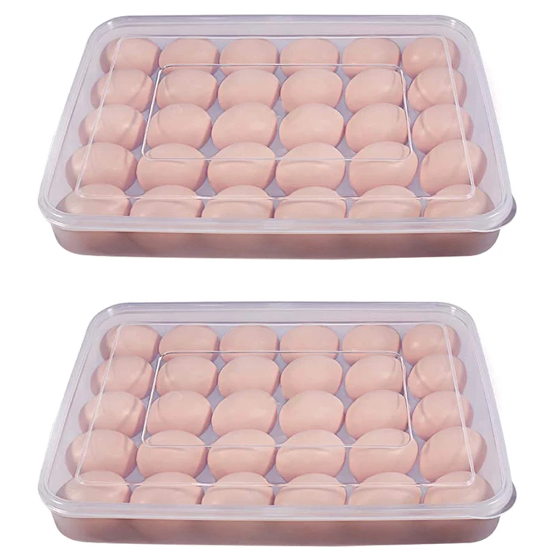 Egg Container, Refrigerator Deviled Egg Tray Carrier With Lid For 60 Eggs - Plastic Fridge Stackable Portable 2 Pack