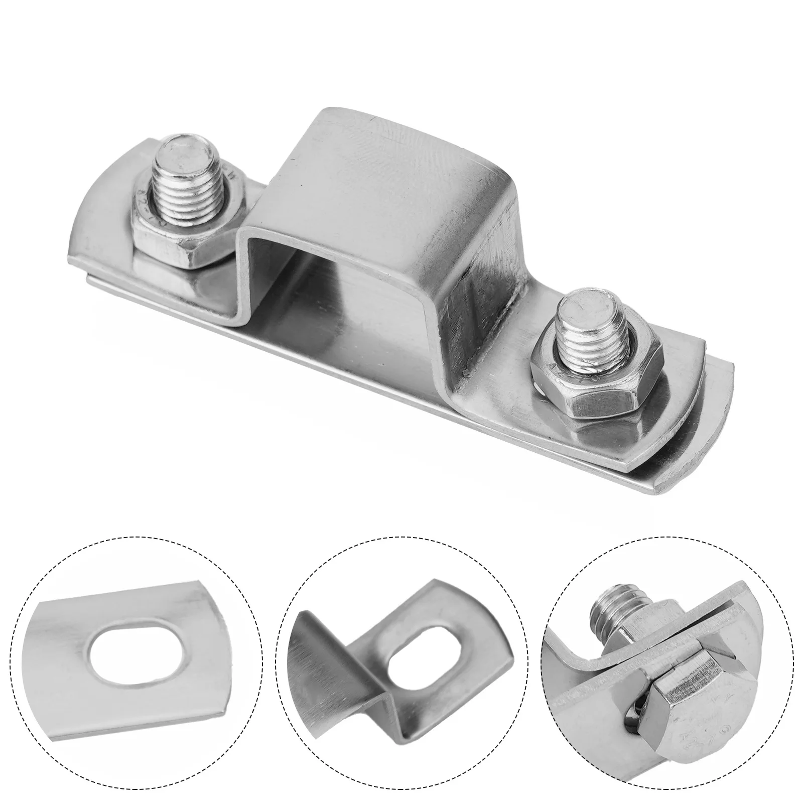 Stainless Steel U Connector for Mounting of Cylindrical Objects with Open End Configuration and 25mm x 25mm Bolt Pattern