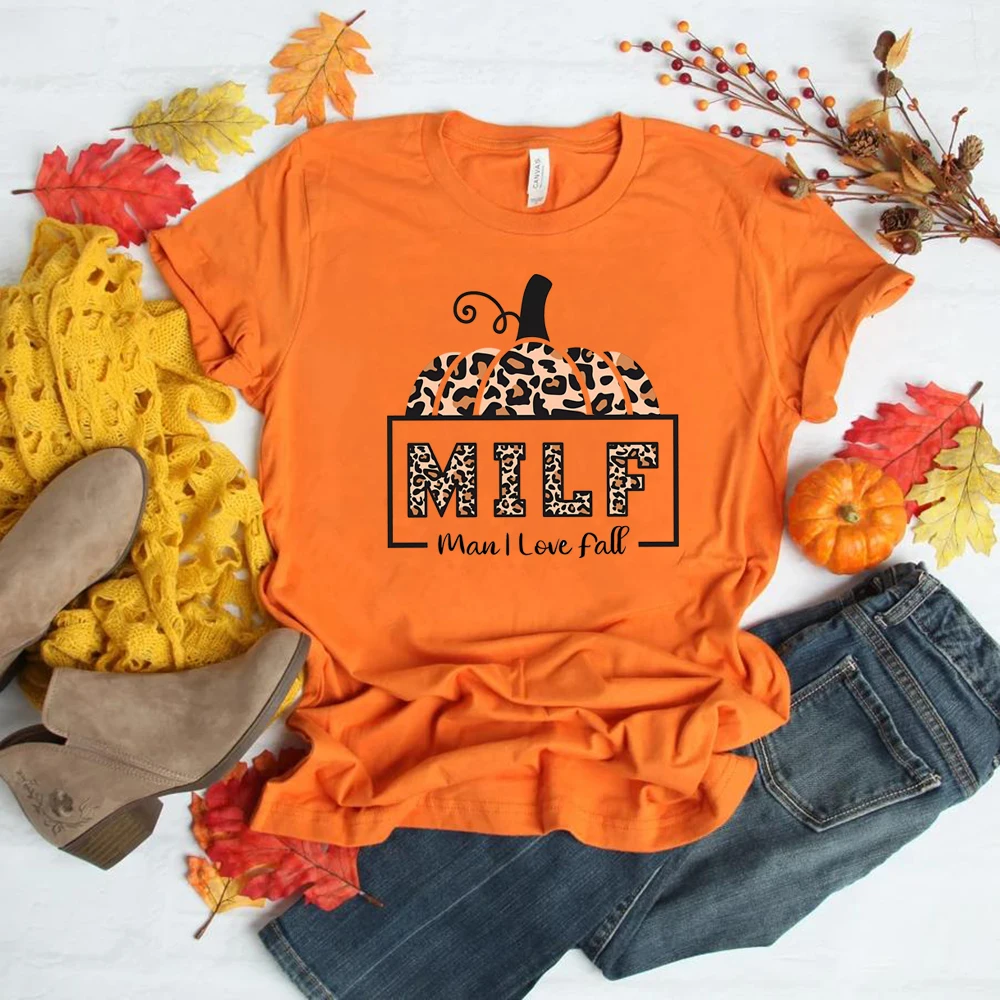 Milf Man I Love Fall Shirt Pumpkin Fall Season T-Shirt Milf Shirts Unisex Leopard Pumpkin Thanksgiving Tshirt Milf Halloween Top