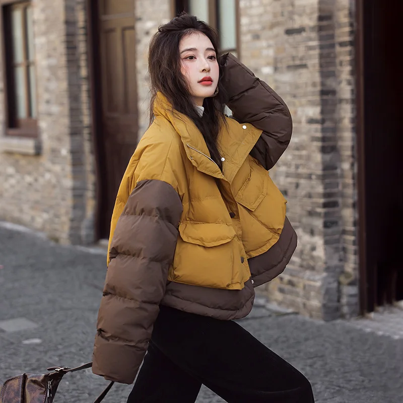 Women's Color Clash Casual Loose Down Jacket, Winter Coat, High Street Trend, Female Outerwears, New, 2024