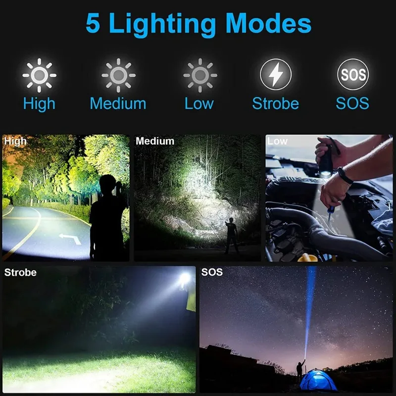 2025 НОВЫЙ горячий супер яркий фонарик 5000 м перезаряжаемый светодиодный фонарик с возможностью масштабирования водонепроницаемый 5 режимов светящийся ручной фонарик