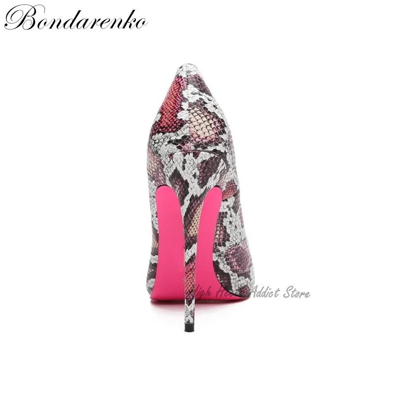 Décolleté con suola rosa modello pitone donna scarpe a punta con tacco basso in pelle tacchi alti Sexy Designer Party Office Dress Shoes