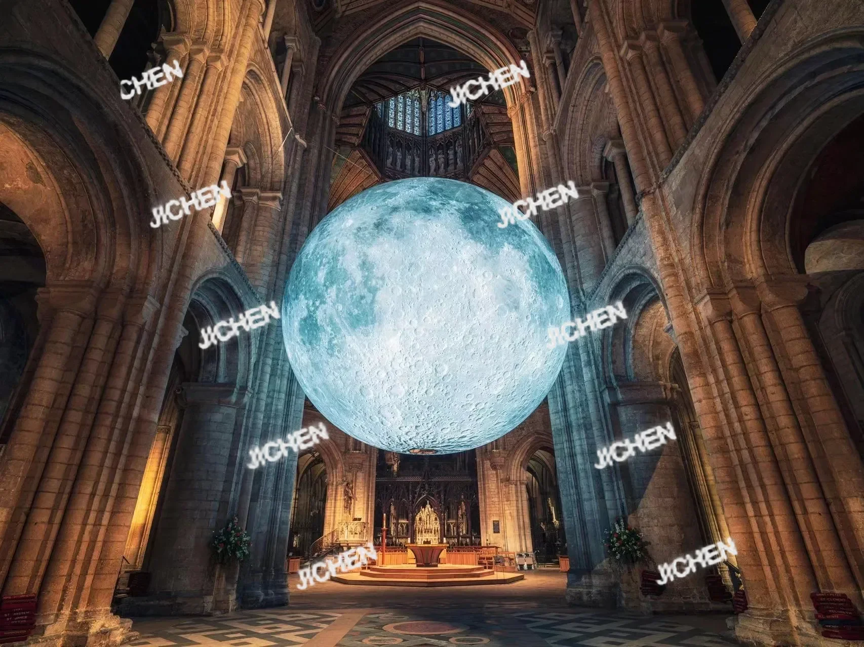 HG JC كرة قمر كبيرة قابلة للنفخ مع أضواء LED PVC منطاد كوكب محكم للحدث عرض الحفلات مرحلة الديكور الإعلان H #6