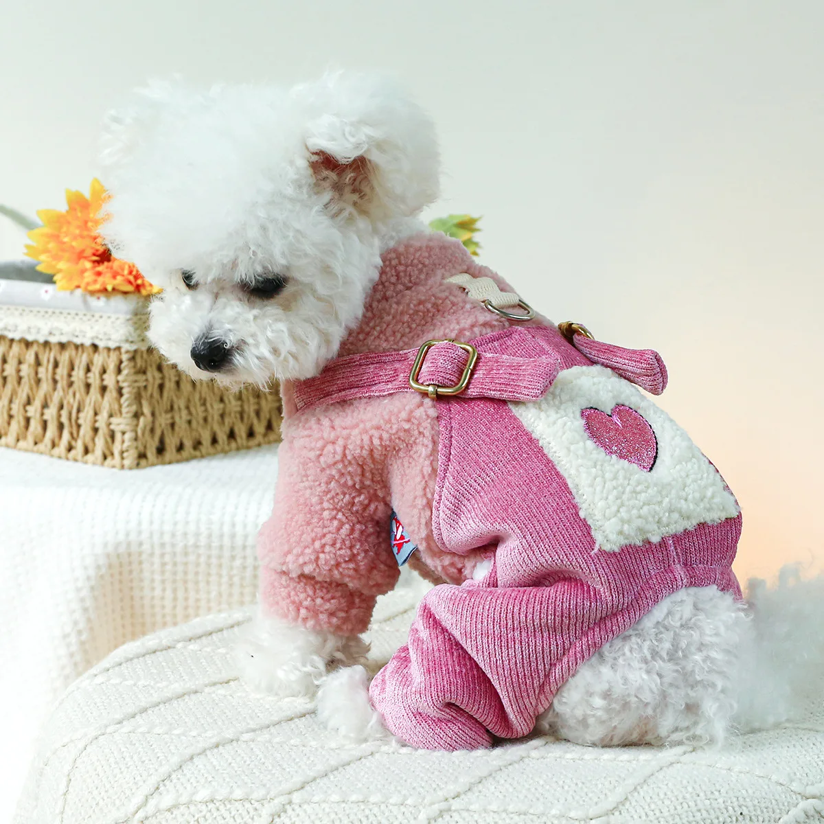 Love Fur Winter Overall For Dogs Pink Harness Jacket With Pink Corduroy Pants Shih tzu Yorkies Winter Warm Pet Clothing Jumpsuit