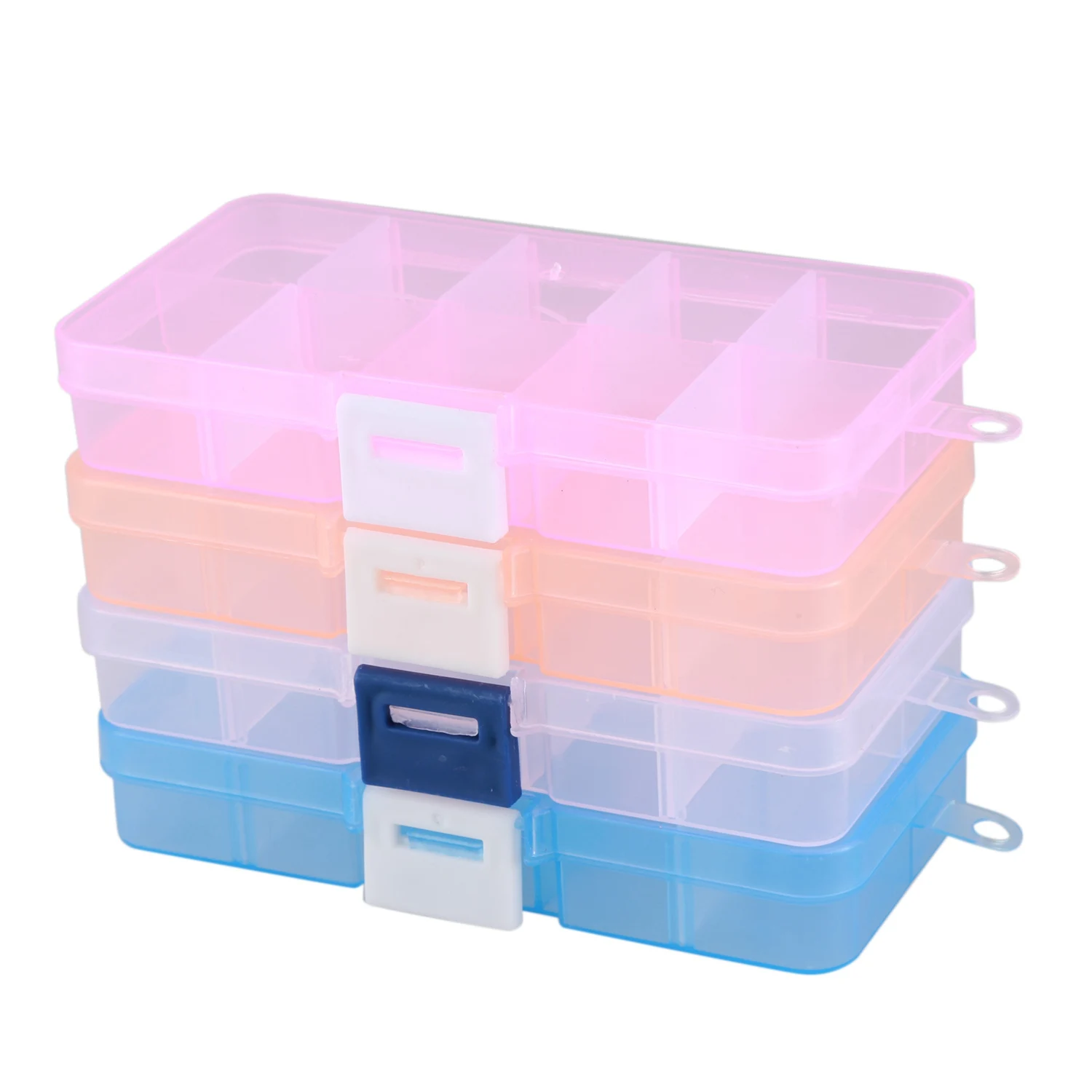 Pack of 4Pcs Plastic Jewelry Box Organizer Storage Container with Adjustable Dividers 15 Grids