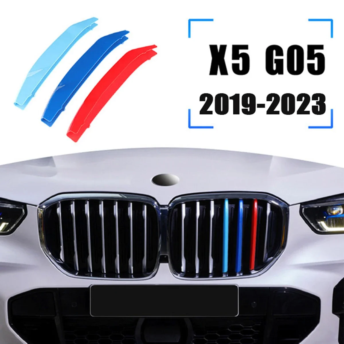 3Pcs ABS Car Racing Front Grille Trim Strips For BMW X5 E70 F15 G05 X6 E71 F16 G06 2008-2022 2023 2024 M Grill Clip Accessories